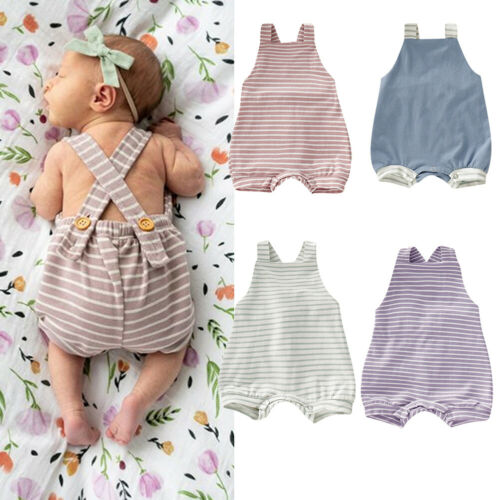 Pudcoco US Stock Fashion Newborn Baby Boys Girls Overall Strap Shorts Romper Sleeveless Striped Jumpsuit Summer Clothes