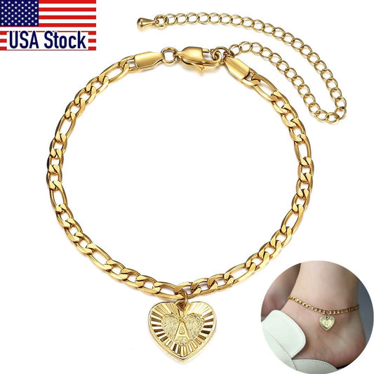 Heart Alphabet Leg Bracelet For Women Gold Color Stainless Steel Summer Friendship Gifts Letter Initial Anklet USA stock KB16A