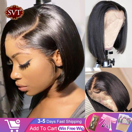 SVT Short Bob Straight Lace Front Closure Wigs Pre-Plucked Baby Hair Barzilian Bob Wig Lace Frontal Human Hair Wigs For Women