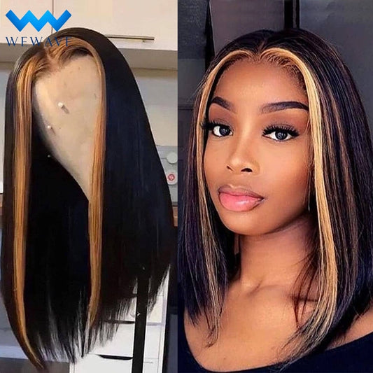 Bob Wig Lace Front Human Hair Wigs For Black Women Brazilian T Frontal Ombre Highlight Wig Straight Human Hair Cheap Short Wigs