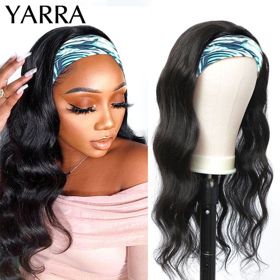 Brazilian Body Wave Headband Wig Human Hair Body Wave Headband Scarf Wigs for Women Remy Natural Hair Machine Made 150% Yarra