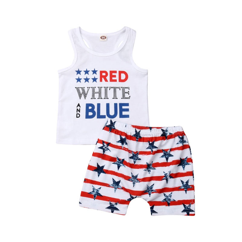 Pudcoco Fast Shipping Independence Day Costume Clothes Kids Baby Boys Clothes Set Sleeveless T-shirt Tops+Pants Outfit Set