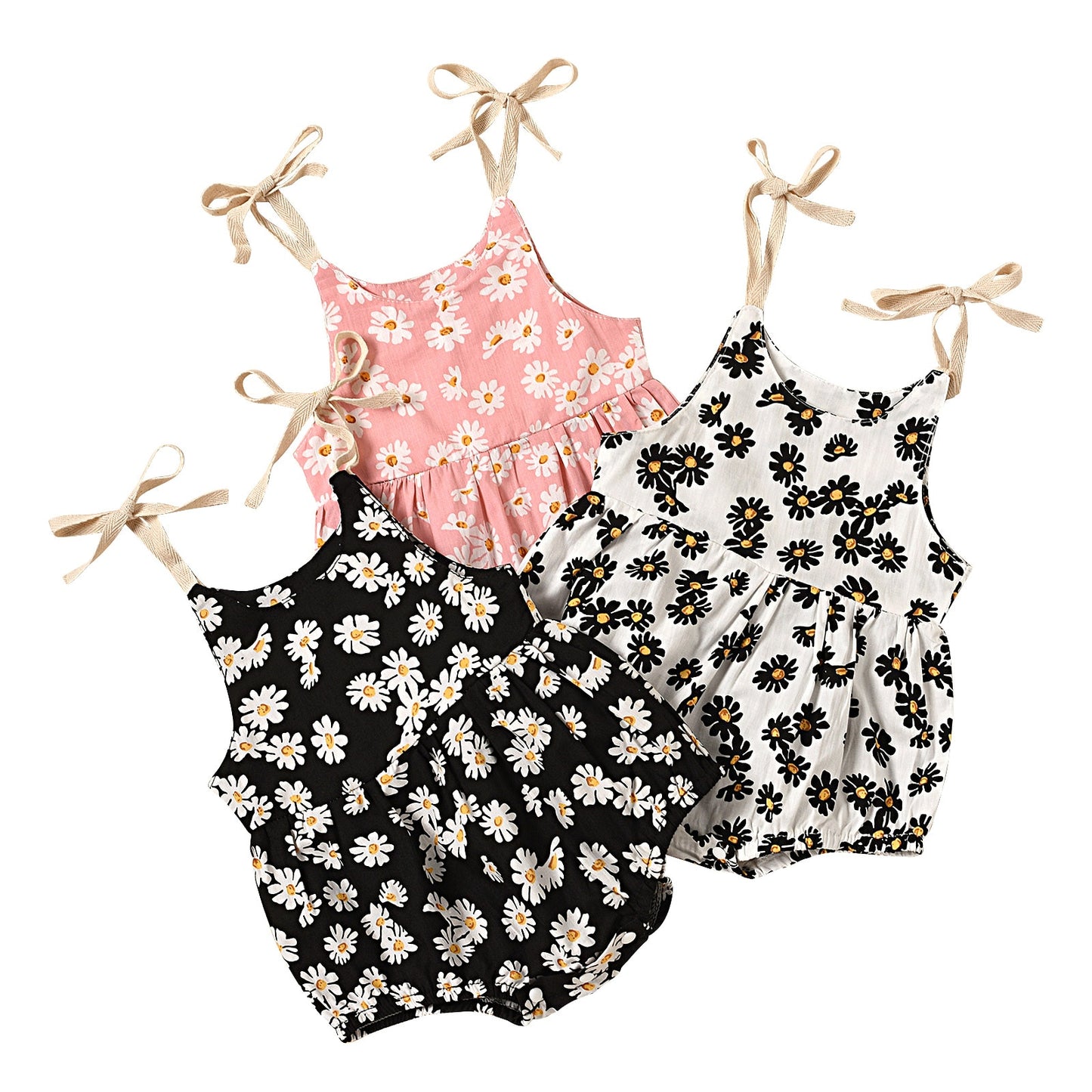 lioraitiin 0-24M Newborn Infant Baby Girl&#39;s Romper Daisy Print Sleeveless Sling Jumpsuit Suit 3Colors