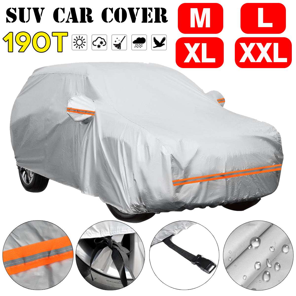 190T Universal SUV Full Car Cover Winter Snow Cover Waterproof Sun Shade Scratch Dustproof Cover For Hyundai/VW/Peugeot/BMW