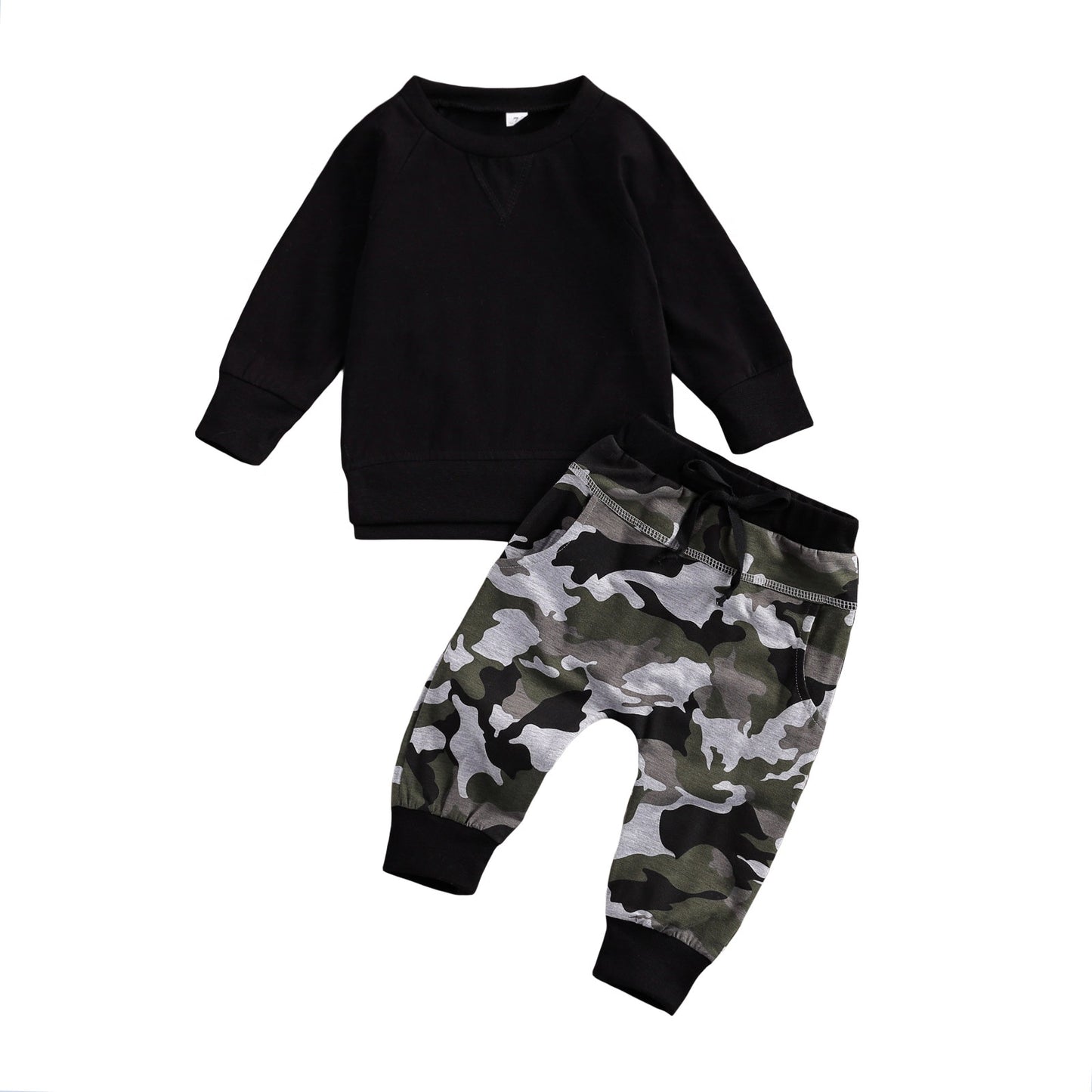 lioraitiin 0-24M Newborn Baby Boys 2-piece Outfit Set Long Sleeve Round Neck Tops+Camouflage Pants Set