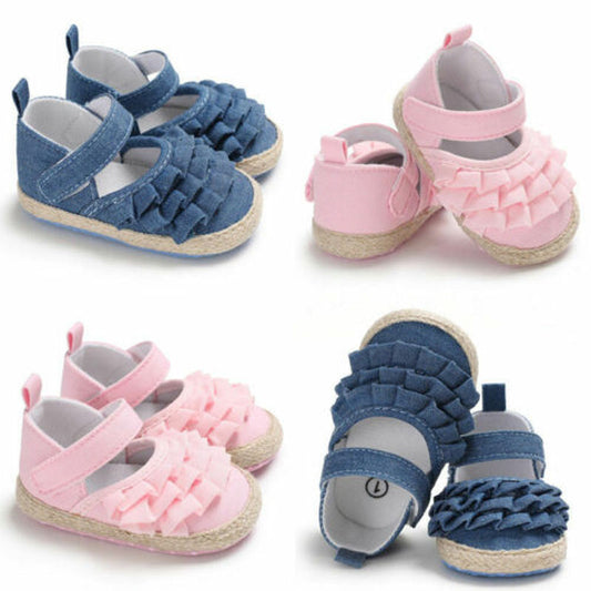 lioraitiin New Fashion Newborn Baby Girl Flowers Soft Crib Shoes Prewalker Anti-slip Sneakers UK NEW