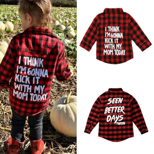 Pudcoco US Stock Free Shipping Toddler Kids Baby Boy Girl Plaid Letter Turn Down Collar Long Sleeve Cotton Tops Shirt  Clothes