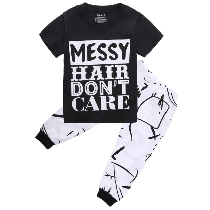 Pudcoco US Stock 2pcs children set!!Toddler Kids Baby Girls Black Letter T-shirt Tops+White Catton Long Pants Leggings Outfit