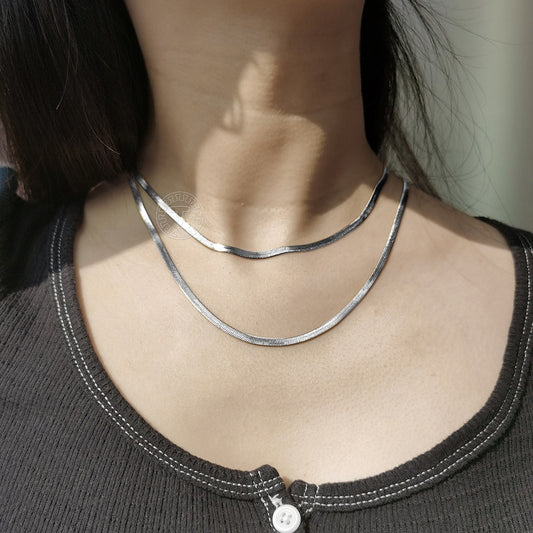 Fashion 3mm Stainless Steel Herringbone Snake Chain Choker Necklace for Women Girls Snake Link Chain Simple Chic Jewelry DDN252