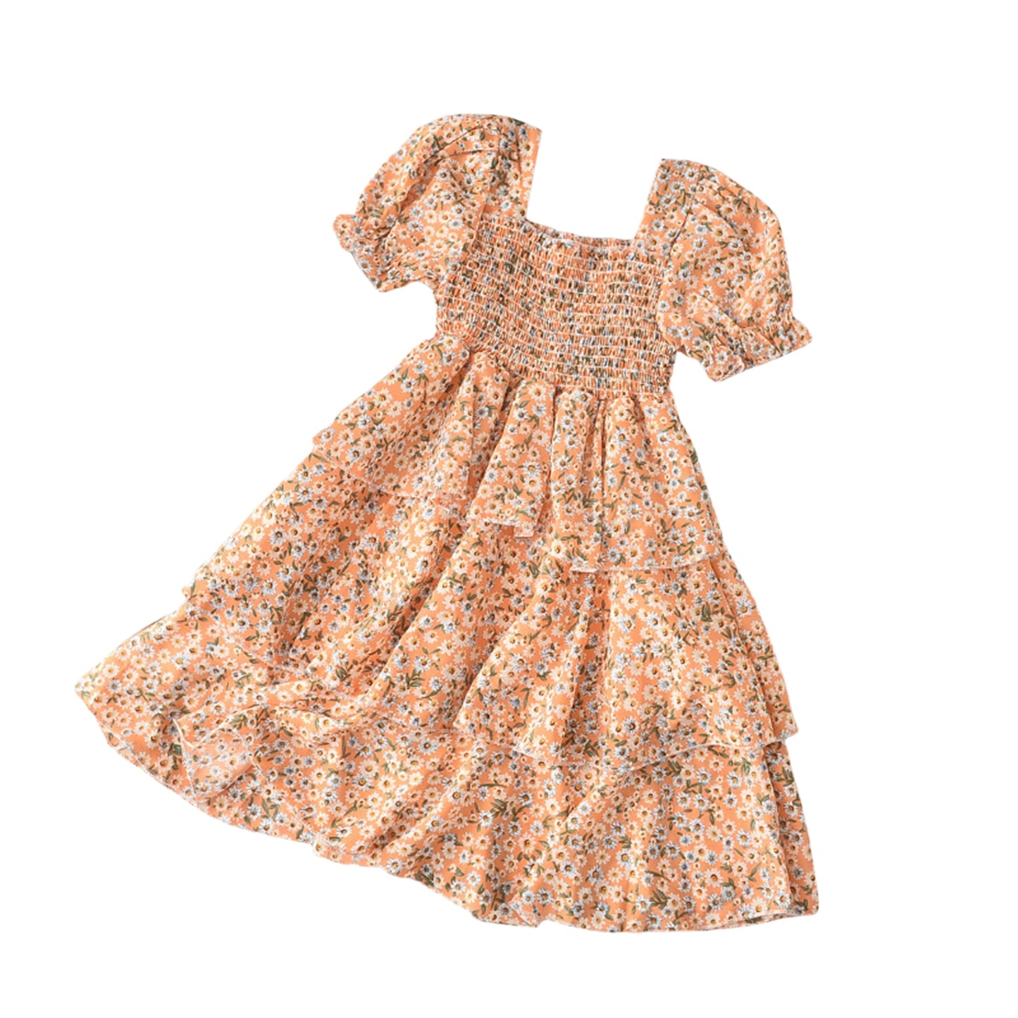 lioraitiin  2-6Years Princess Summer Baby Girls Dress Ruffles Sleeve Floral Cake Dress Knee Length A-Line Dress