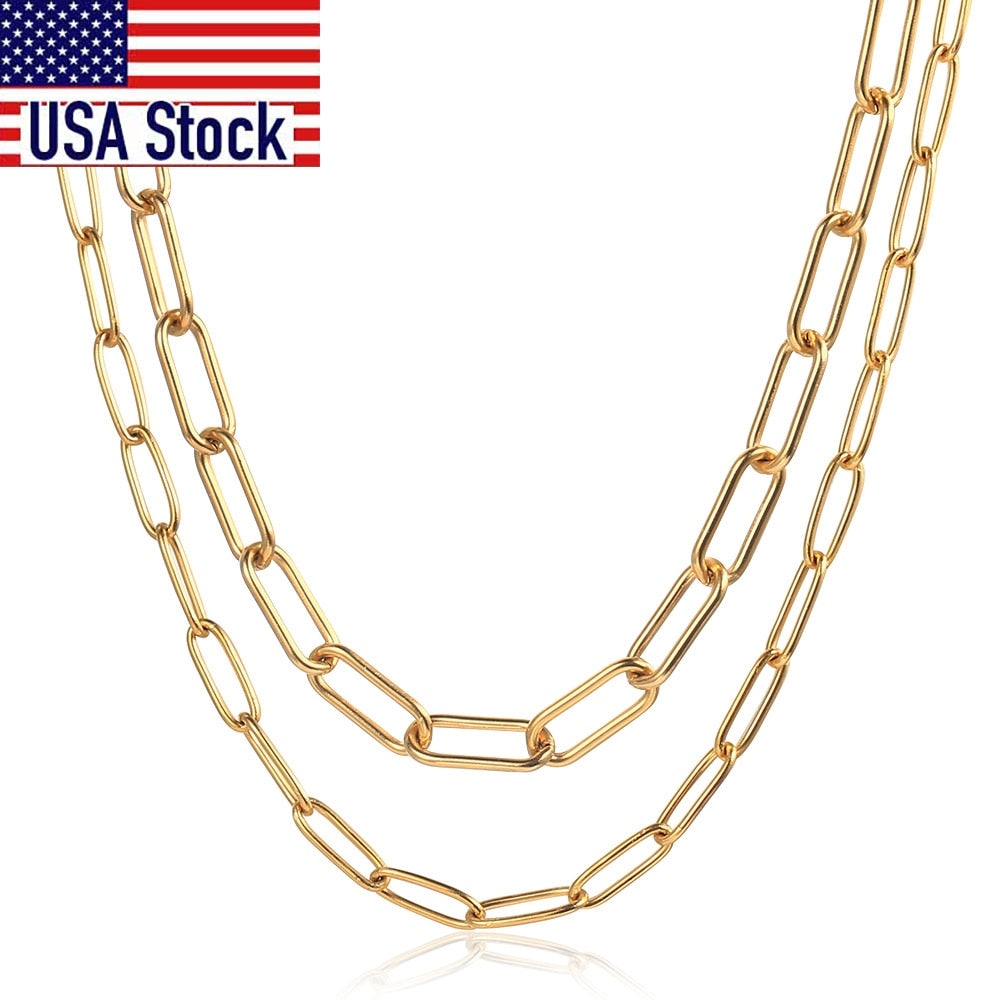 4MM/7MM Paperclip Chain Necklace For Women Gold Color Stainless Steel Cable Link Retro Choker 2021 New Hot Dropshiping Jewelry