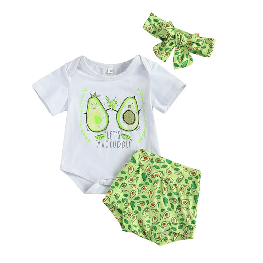 lioraitiin 0-18M Infant Baby Girl Romper Tops Pants Suit Avocado Printed Pattern Short Sleeve Shirt Loose Summer Shorts