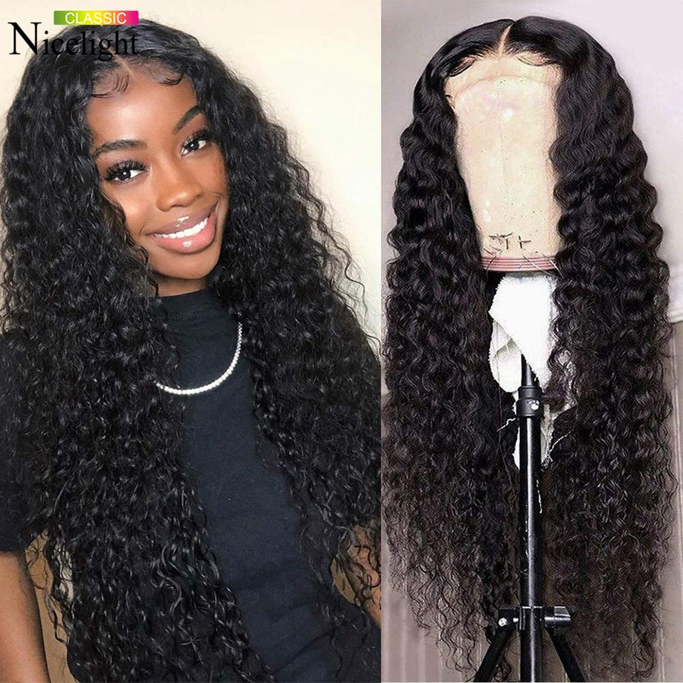 Water Wave 13x4 Transparent Lace Frontal Wigs Pre Plucked Peruvian Lace Closure Wigs For Women Curly Lace Front Human Hair Wig