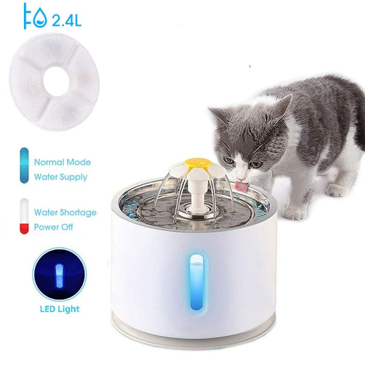 2.4L Upgraded Automatic Cat Water Fountain Water level Window LED Electric Mute Water Feeder Dog Pet Drinking Bowl Dispenser