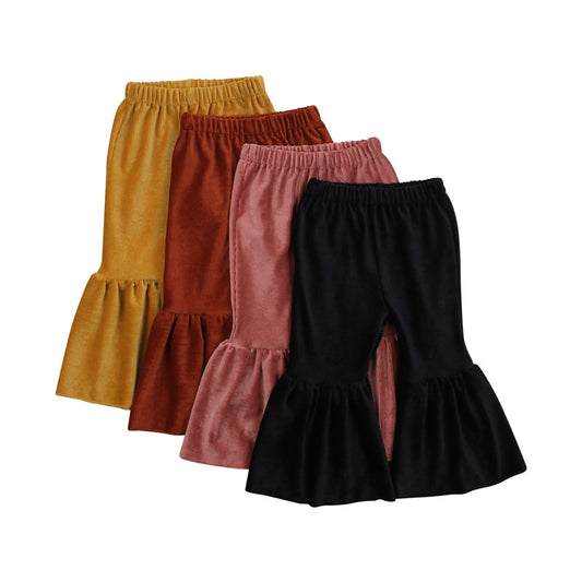 lioraitiin 1-6Years Toddler Baby Trousers Lovely Flare Pants Solid Elastic High Waist Causal Trousers Outfits 4 Colors