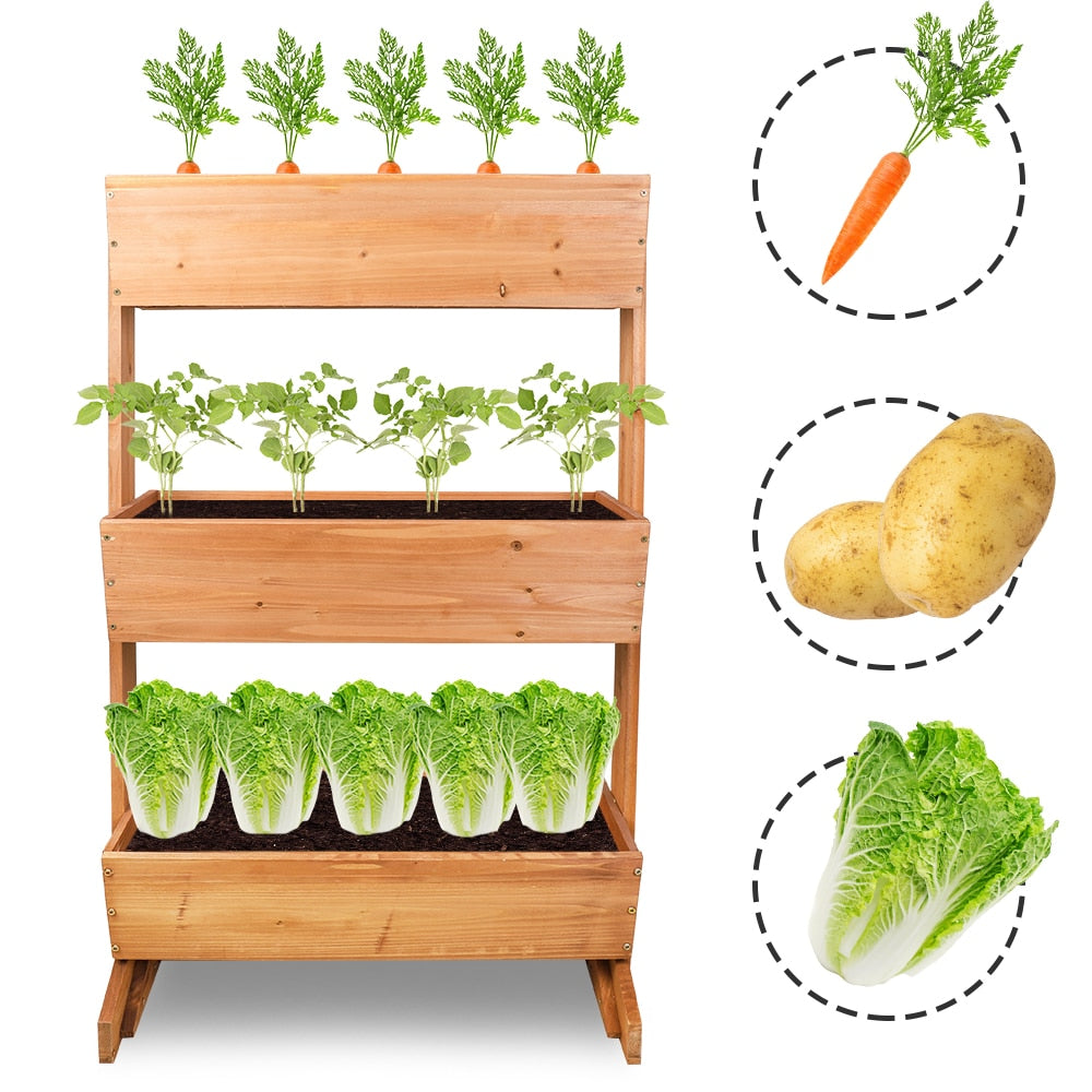 3 Tier Wooden Vertical Raised Garden Bed Vegetable Planter Box Outdoor Indoor