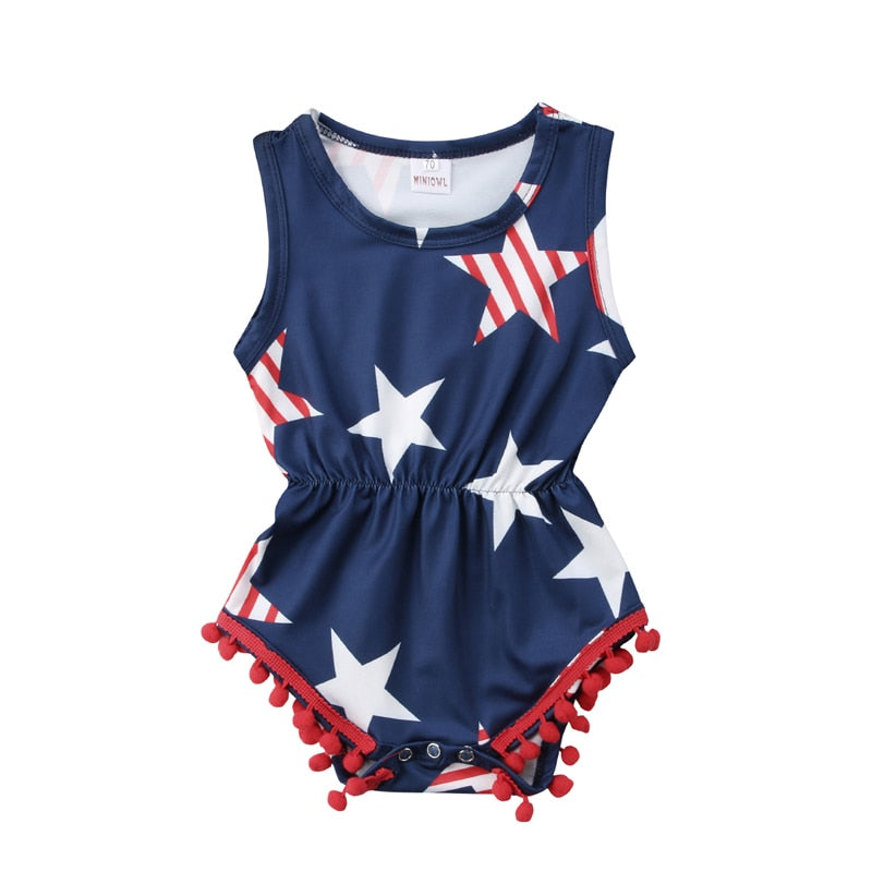 lioraitiin 0-24M Newborn Baby Girls Clothing Fourth of July Kids Baby Girls Star Romper Jumpsuit Playsuit Outfits