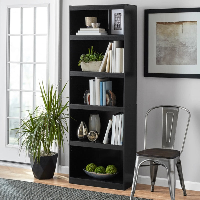 Mainstays Framed 5-Shelf Bookcase, True Black Oak