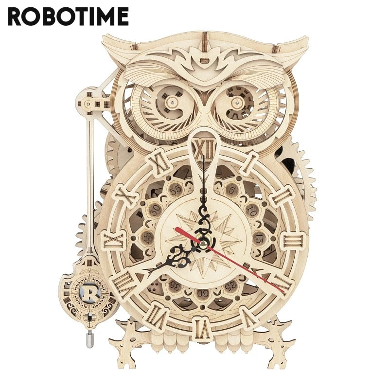 Robotime Rokr 161pcs Creative DIY 3D Owl Clock Wooden Model Building Block Kits Assembly Toy Gift for Children Adult LK503