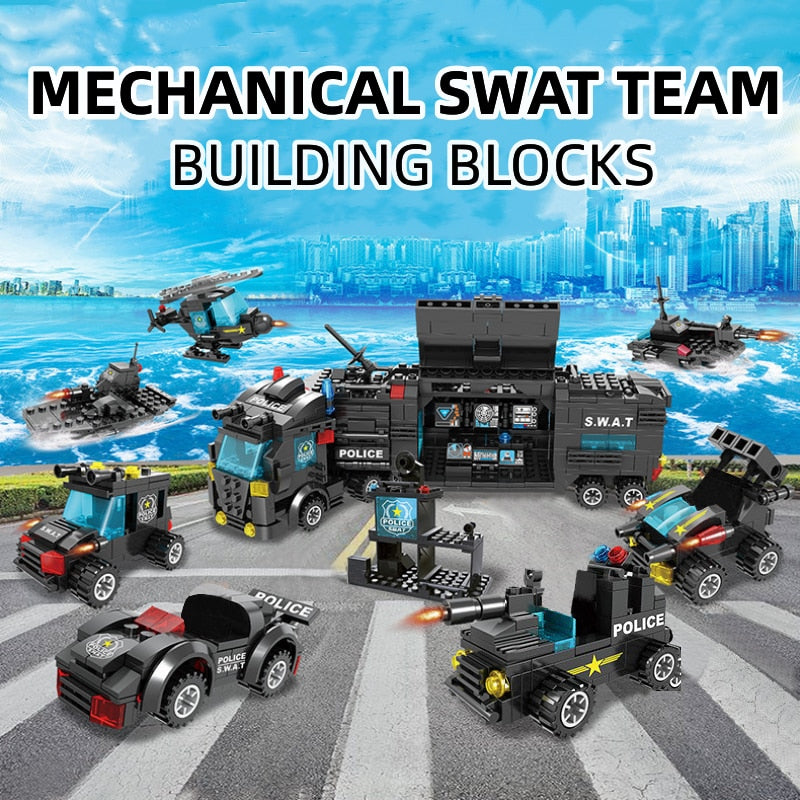 Building Blocks SWAT Team Mechanical Police Car Robot Small Assembled Colorful Bricks Model Toys For Children Birthday Gifts