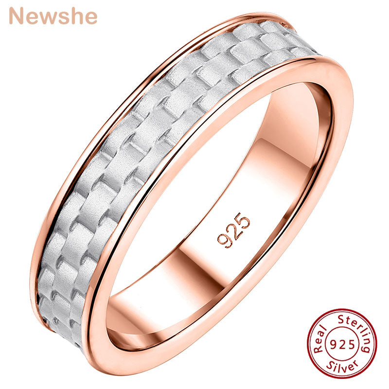 Newshe Hammered 925 Sterling Silver Rings for Men 5mm Rose Gold Wedding Band Promise Ring Fine Jewelry Size 8-13