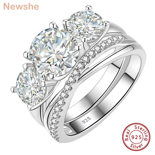 Newshe 925 Sterling Silver Engagement Ring Set for Women Three Round Cut Associated AAAAA CZ Jewelry Infinity Twist Wedding Band