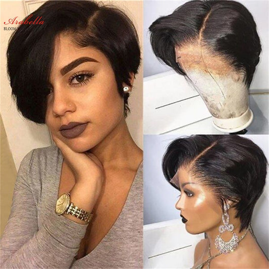 13x4 Lace Wigs Straight Wave Short Pixie Cut Wigs Human Hair Transparent Lace Wig Preplucked Hairline Wigs For Black Women