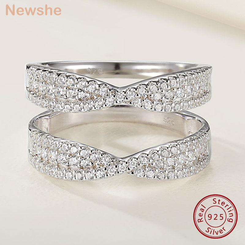 Newshe Genuine 925 Sterling Silver Wedding Rings Enhancer Infinity Guard Bands Jewelry Half Eternity AAAAA Cubic Zircon