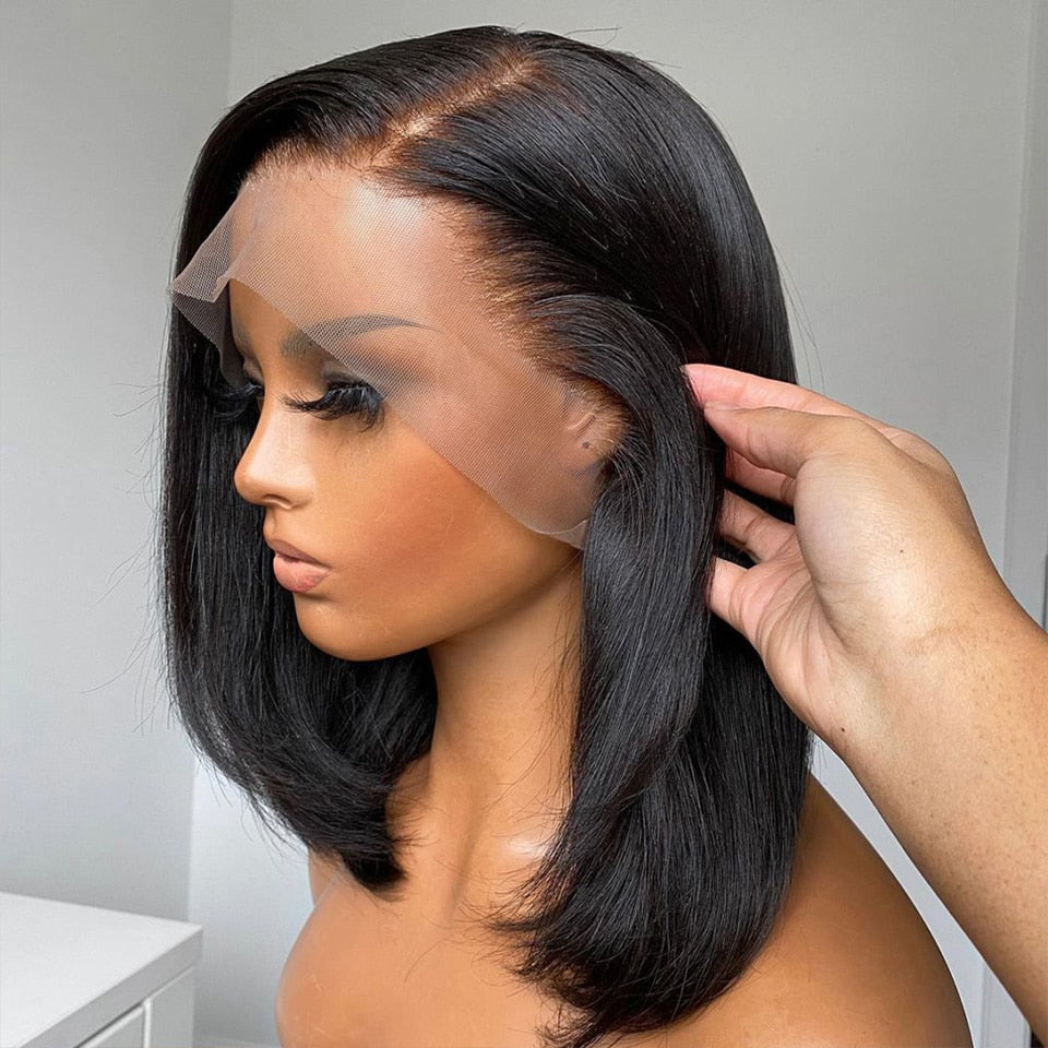 Brazilian Natural Pre Plucked 5x1 T Part Lace Short Bob Wig Straight Bob Wig 13x4 Lace Front Human Hair Wigs For Black Women