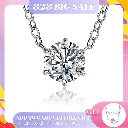 ATTAGEMS 925 Silver Necklace Pendant Round Cut 1.0ct D Color White Moissanite Pass Diamond Test for Women Elegant Necklace