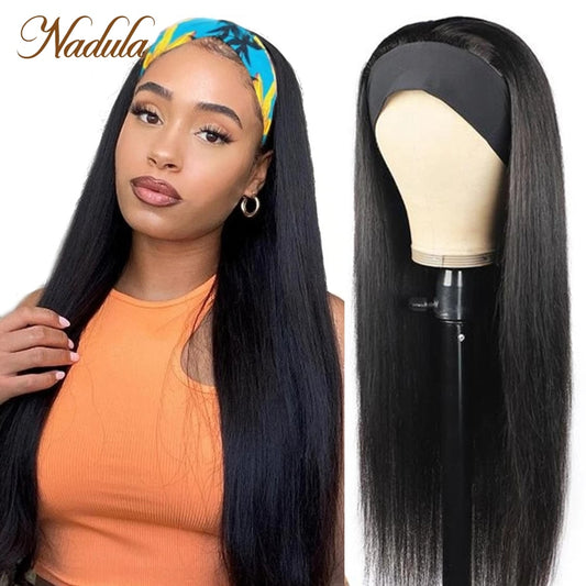 Nadula Straight Human Hair Headband Wig 10&quot;-26&quot; Headband Wig Human Hair for Black Women Brazilian Hair Wig No Glue Real Hairline