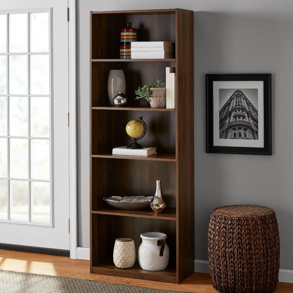 5-Shelf Bookcase with Adjustable Shelves, Canyon Walnut