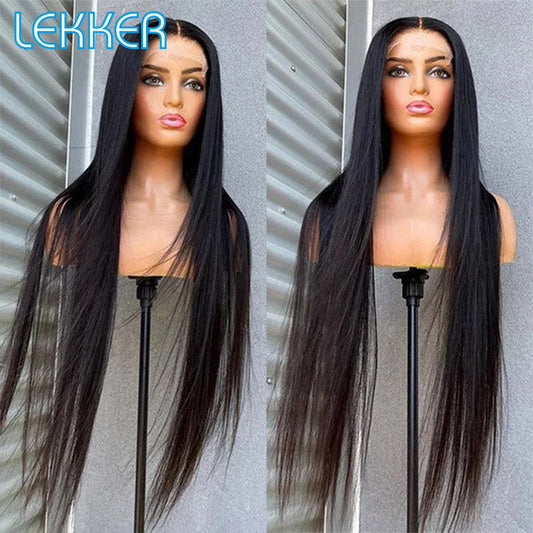 Lekker Bone Straight Transparent Lace Frontal Human Hair Wig For Women Pre Plucked Glueless Brazilian Remy Hair HD Lace Long Wig