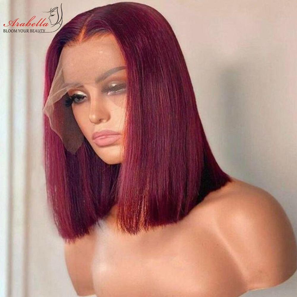 Human Hair Wigs 99j Burgundy 13x4 Lace Frontal Wig Pre Plucked Bleached Knots Arabella Remy Human Hair Lace Front Wig