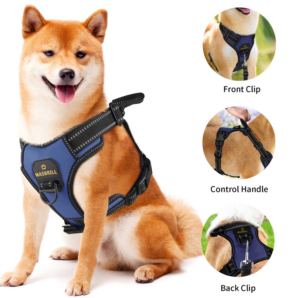 MASBRILL Pet Reflective Nylon Dog Harness No Pull Adjustable Medium Large Naughty Dog Vest Safety Vehicular Lead Walking Running