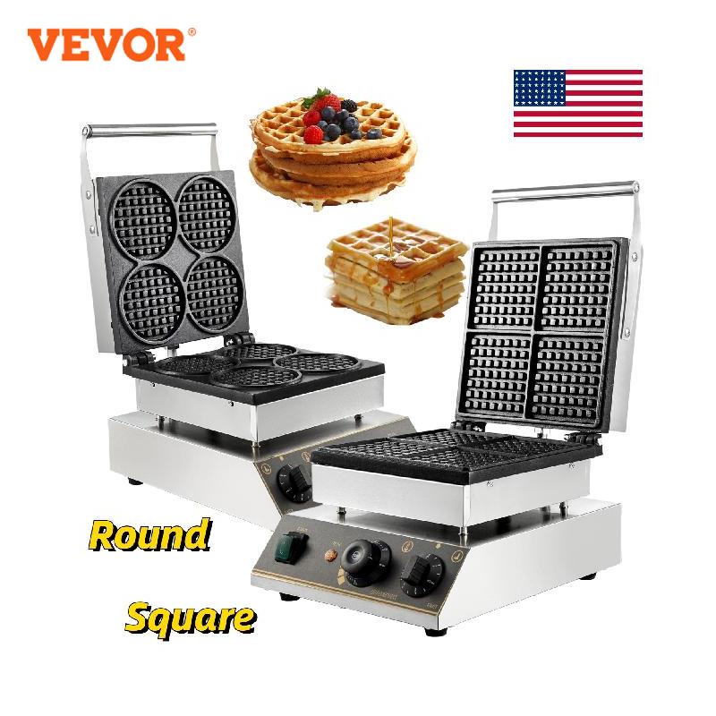 VEVOR Commercial Electric Waffle Maker Kitchen Appliance Home Round Square Shape Baking Pan Toaster Cake Baker Cooking Gaufriers