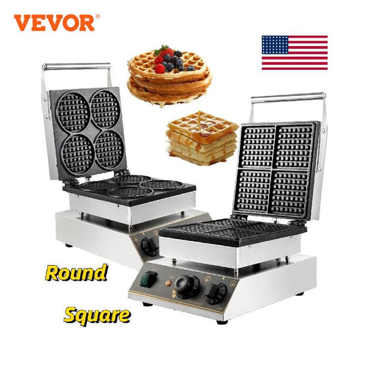 VEVOR Commercial Electric Waffle Maker Kitchen Appliance Home Round Square Shape Baking Pan Toaster Cake Baker Cooking Gaufriers