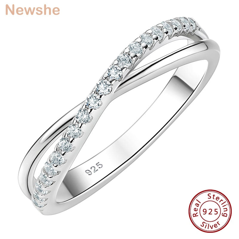 Newshe 925 Sterling Silver New Trend Stacking Infinity Wedding Ring for Women Brilliant Cubic Zircon Fine Jewelry Gift Souvenir