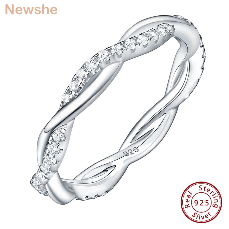 Newshe 925 Sterling Silver Wedding Ring for Women Twist Rope Wave Design Curve Band CZ Jewelry