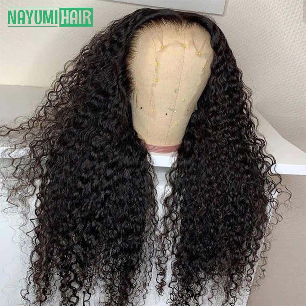 Deep Curly Ear to Ear Lace Front Human Hair Wigs Preplucked Transparent lace Frontal Wig Brazilian Remy 5x5 Lace Closure Wig