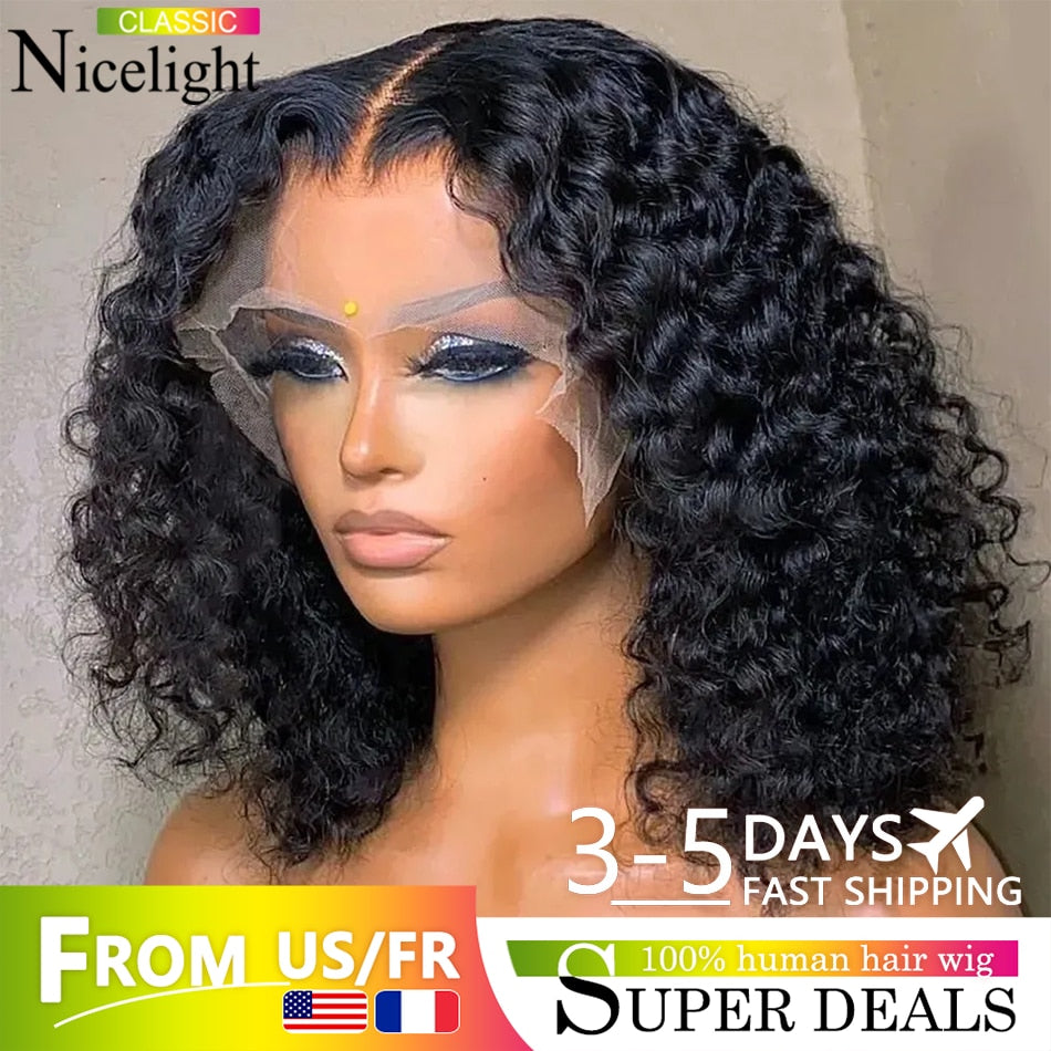 Short Bob Lace Front Curly Human Hair Wigs Transparent Deep Wave Frontal Wig For Women Brazilian Water Wave Lace Wig Sale Remy