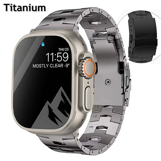 Titanium Strap For Apple Watch 8 Ultra 49mm 40 44mm Luxury Men Metal Wrist Band For iWatch 8 7 41 45mm Series 6 5 4 3 SE 38 42MM