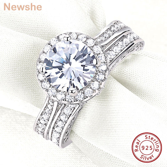 Newshe Classic Halo Engagement Wedding Ring Set For Women Solid 925 Sterling Silver 8mm Brilliant Round AAAAA CZ Luxury Jewelry