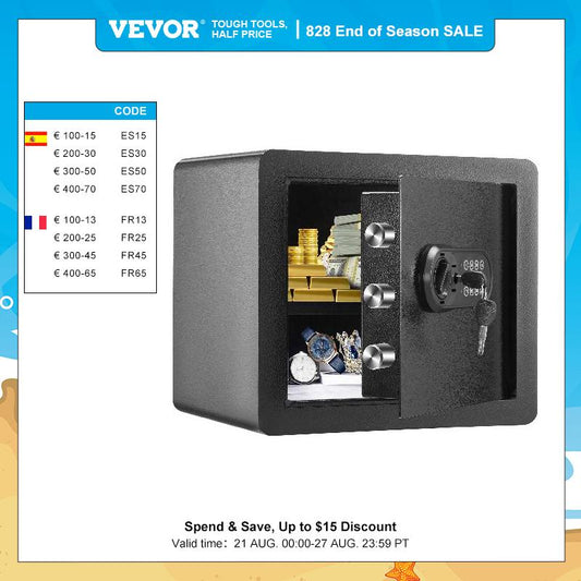 VEVOR 1.2/0.5 Cubbic Fit Electronic Safe Deposit Safe Box W/ Digital Access & Override Keys for Store Money Gun Jewelry Document