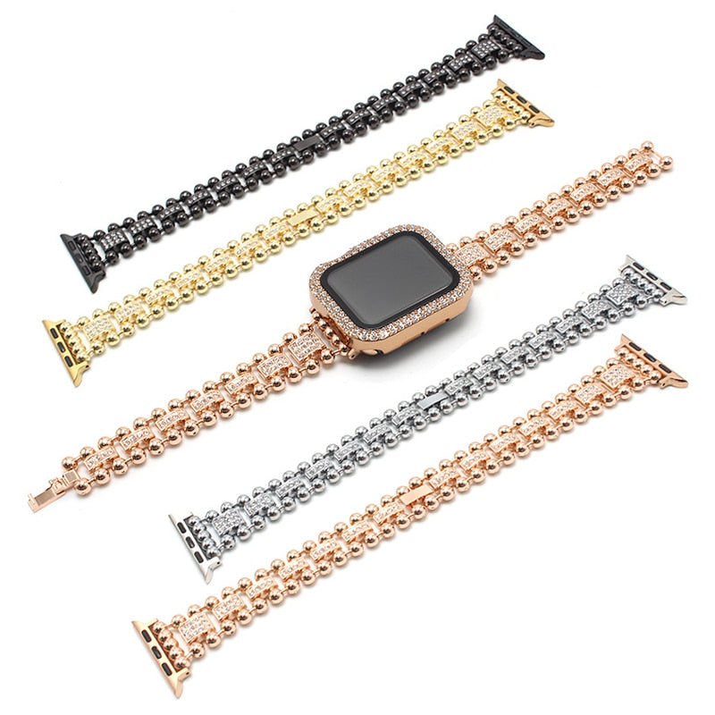 Diamond Metal Band For Apple Watch Ultra 49mm Slim Bracelet for iwatch Series 8 7 6 5 4 se 3 2 41 45mm 44 40 38 42MM Women Strap