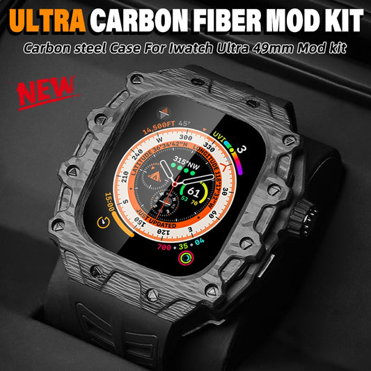 Ultra 49mm Carbon Fiber Modification Kit For Apple Watch Ultra Luxury Case For iWatch Series 49mm Sport Strap Rubber Band