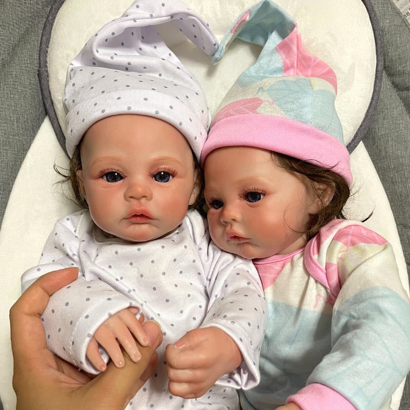 43CM Reborn Baby Dolls Finished Realistic Meadow Newborn Twins With Rooted Hair Handmade Doll For Girls Birthday Gift Toy