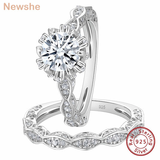 Newshe 2.6Ct Brilliant Round Cut AAAAA CZ Vintage Wedding Ring Set for Women Genuine 925 Sterling Silver Fine Jewelry