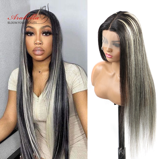 Blonde Hair Mix With Natural Black Hair Wig 100% Human Hair Wigs Arabella Remy 13x5x2 Transparent Lace Straight Hair WIg