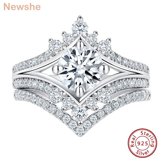 Newshe Vintage Crown Shape Engagement Ring Set for Women 925 Sterling Silver Stacked Wish Wedding Band AAAAA CZ Fine Jewelry